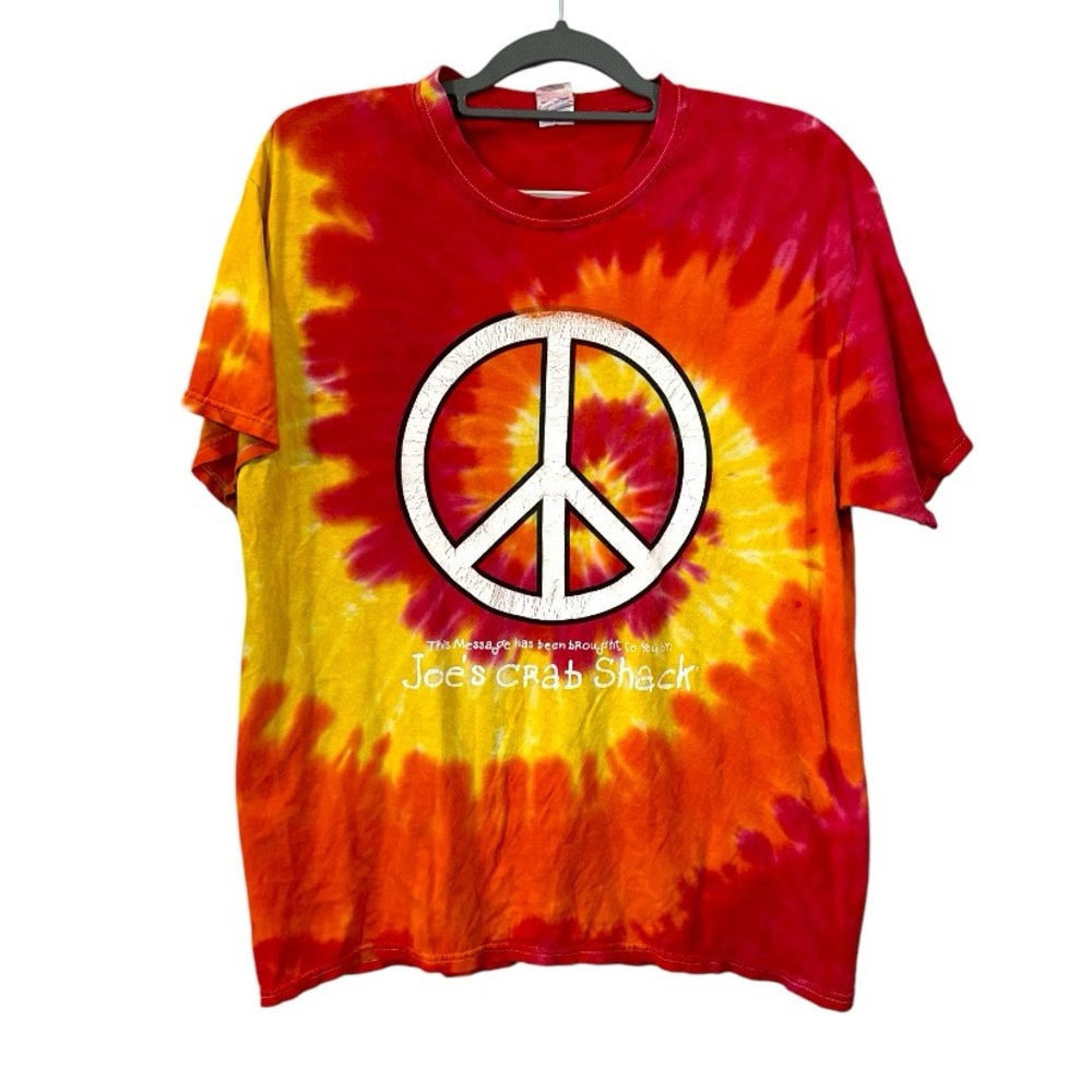 Tie-dye Peace Love & Crabs Joes Crab Shack Graphic T-shirt Size Large